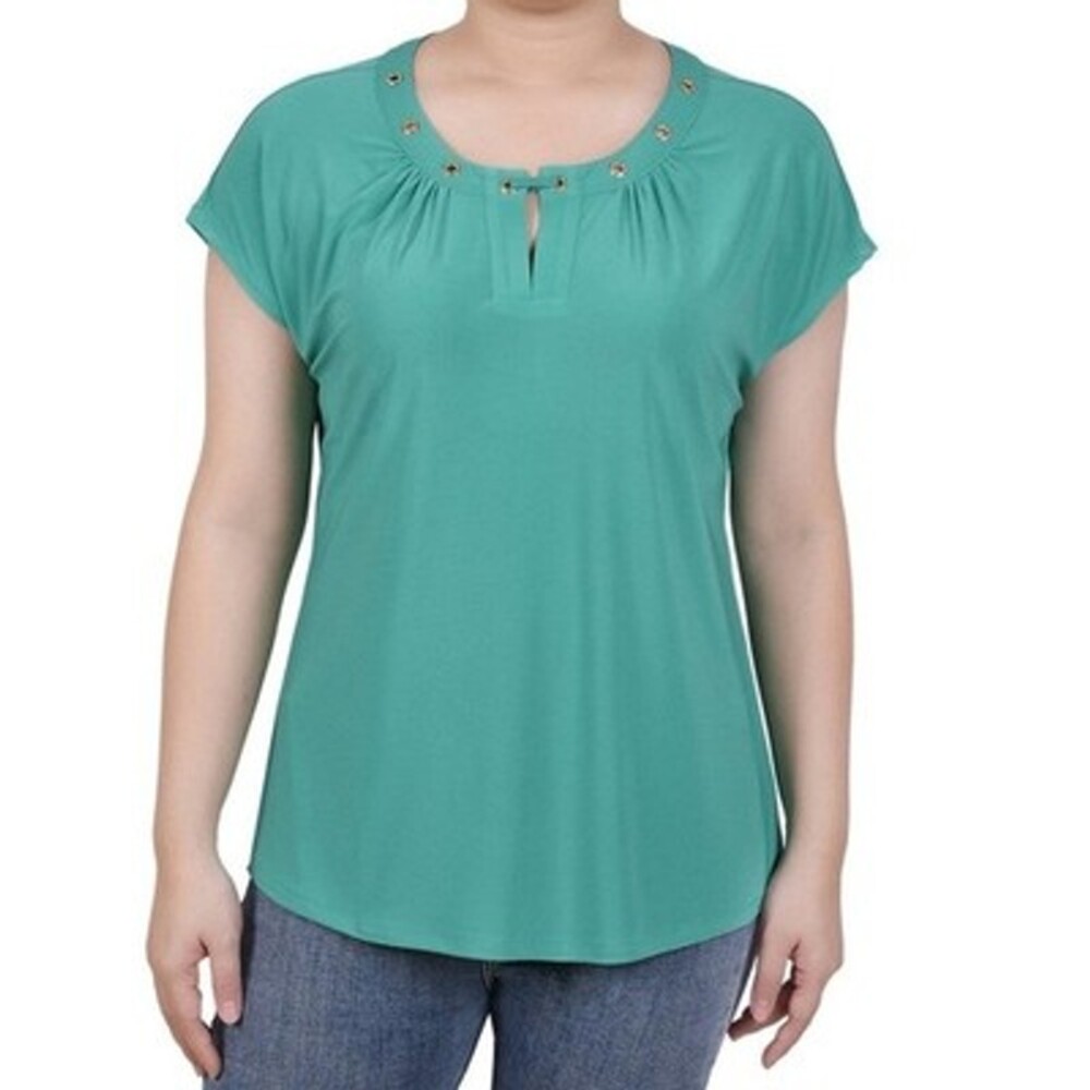 NY Collection Green Tie Front Relaxed Blouse Petite Large
